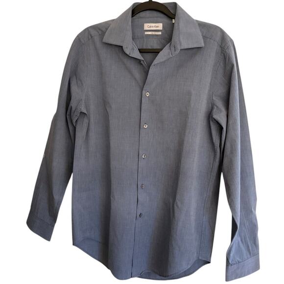 Calvin Klein Men's Medium Gray Shirt Slim Fit Spread Collar Long Sleeve Office - Picture 1 of 8